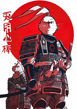 Samurai Rabbit Warriors with Red Sun