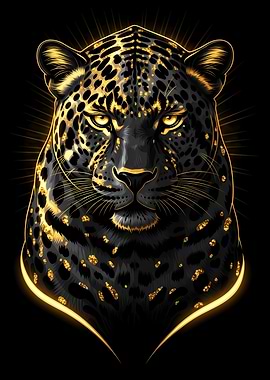 Golden Leopard Portrait on Black Background