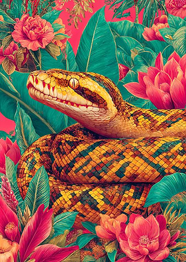 Snake in Tropical Floral Setting