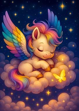 Sleeping Rainbow Unicorn on Cloud