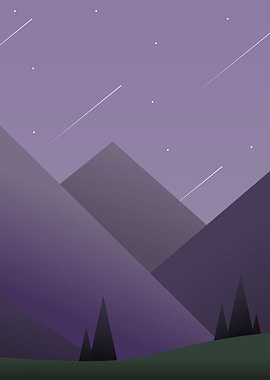 Minimalist Purple Mountain Nightscape with Stars