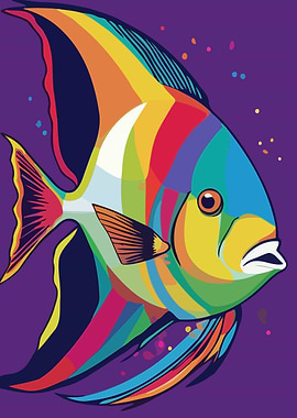 Colorful Angelfish Illustration on Purple Background