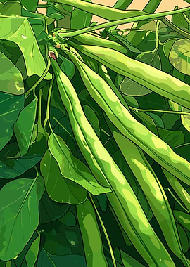Green Beans and Leaves Illustration