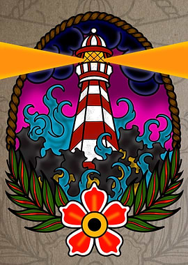 Nautical Lighthouse Tattoo Style Illustration
