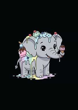 Cartoon Elephant with Ice Cream