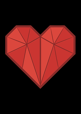 Geometric Red Heart on Black Background