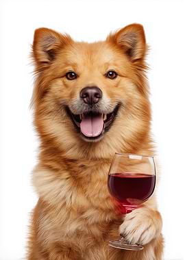 Finnish Spitz dog with Wine Glass Portrait