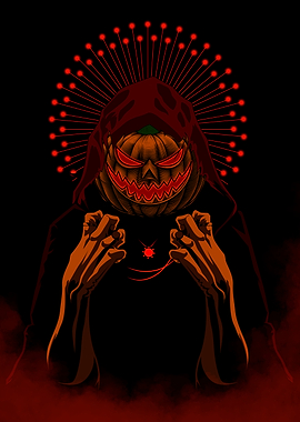 Hooded Pumpkin Figure with Red Halo