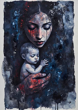 Mother and Child Watercolor Painting