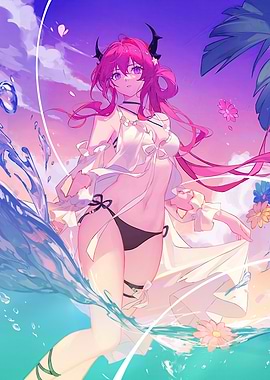 Anime Girl on Beach with Water