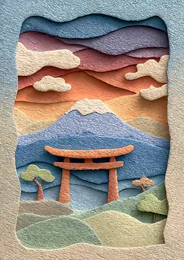 Mount Fuji and Torii Gate Felt Art