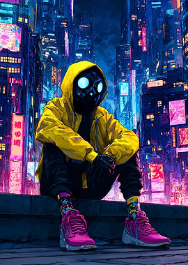 Cyberpunk Neon City Rooftop Vigil