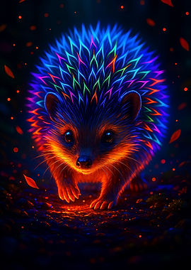 Neon Hedgehog in Dark Forest