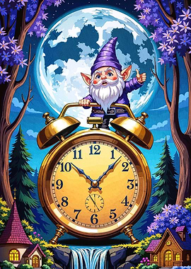 Gnome Clock Fantasy Landscape