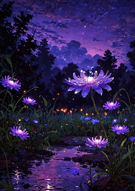 Purple Flowers at Night