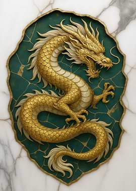 Golden Dragon on Emerald Background