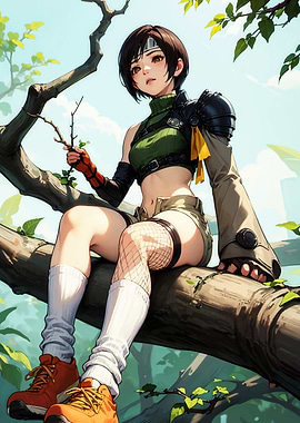 Anime Girl Sitting on a Tree Branch