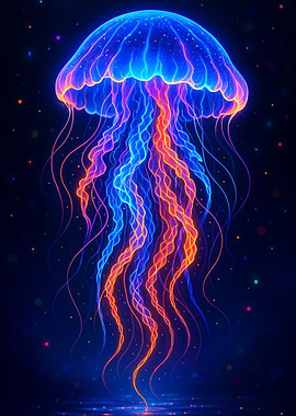 Glowing Jellyfish in Deep Blue Sea