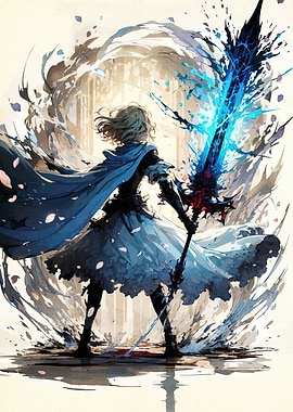 Female Warrior with Glowing Sword