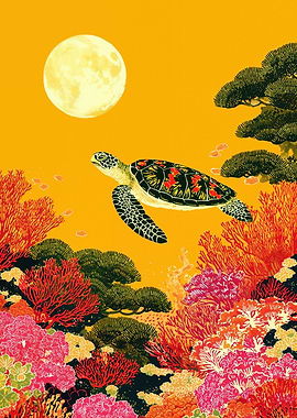 Sea Turtle and Coral Reef Illustration