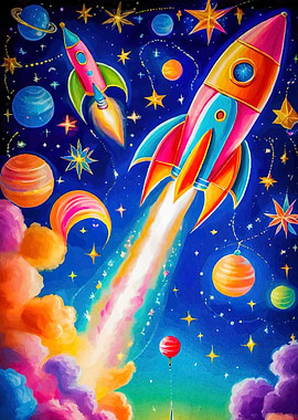 Colorful Rockets Space