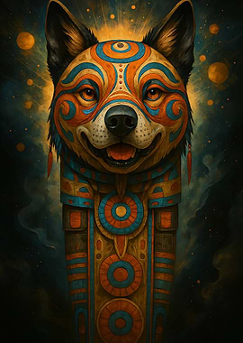 Totem Dog with Tribal Patterns