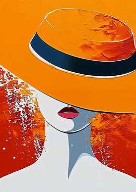 Abstract Woman with Orange Hat Painting