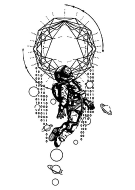Astronaut in Space with Geometric Shapes