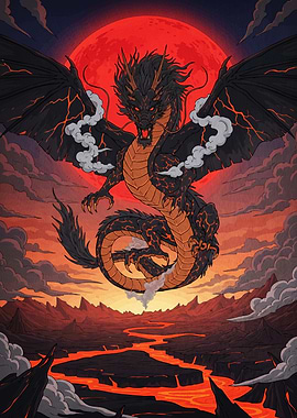 Dragon Lava River Red Moon