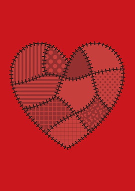 Patchwork Heart on Red Background