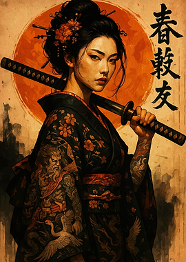 Samurai Geisha with Katana and Tattoos