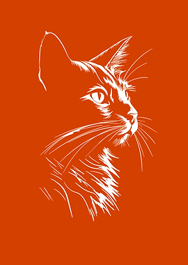 Elegant White Cat on Orange Background