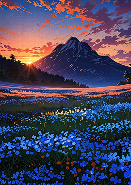 Mountain Meadow at Sunset