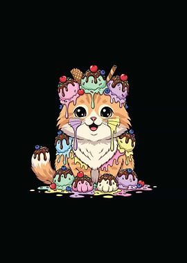 Cartoon Cat Covered in Ice Cream