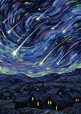 Night Sky with Shooting Stars Painting