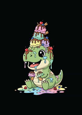 Dinosaur with Ice Cream Cartoon