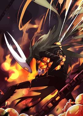 Hollow Knight character in fiery scene