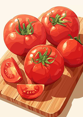 Fresh Tomatoes on Wooden Board