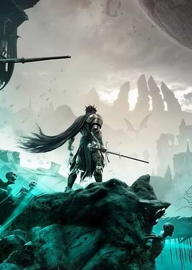 Dark Fantasy Knight on a Cliff