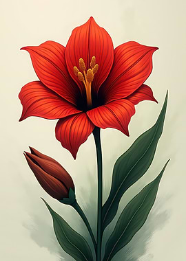 Elegant Red Amaryllis Flower Illustration