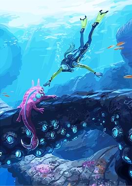 Underwater Encounter: Diver and Alien Creature