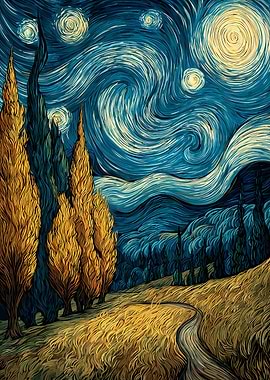 Starry Night Inspired Landscape Painting