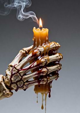 Skeleton Hand Holding Melting Candle