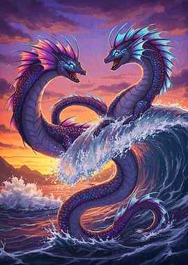 Two Sea Dragons Ocean Waves