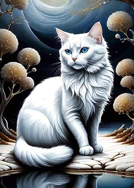 Elegant White Cat with Blue Eyes