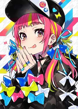 Anime Girl with Colorful Hair and Bows