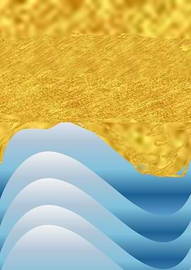 Abstract Blue Waves and Sand Gllittering in Sunlight - Luxury Gold and Blue Abstract Seascape