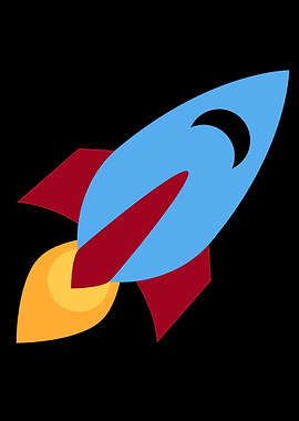 Cartoon Rocket Ship on Black Background Emoji