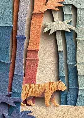 Tiger in Bamboo Forest Illustration