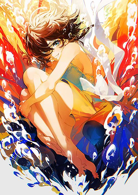 Anime Girl in Vibrant Abstract Setting